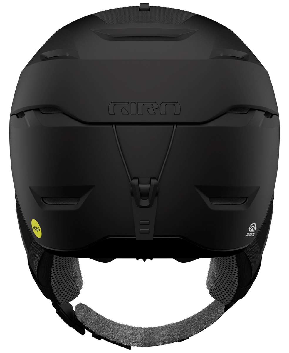 Giro Women's Tenaya Spherical Helmet 2024 - A matte black helmet with a subtle white logo on the front and a small yellow tag on the back.