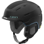 Giro Women's Tenaya Spherical Helmet 2024 - A matte black helmet with a subtle blue pattern on the side and a yellow sticker on the back.