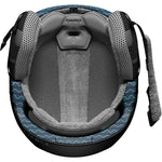 Giro Women's Tenaya Spherical Helmet 2024 - A predominantly black helmet with a geometric pattern of teal, purple, and white accents on top.