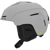Giro Neo MIPS Helmet 2024 - A white helmet with a black strap under the chin and a yellow sticker on the back that says "MIPS".