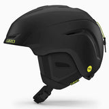 Giro Neo MIPS Helmet 2024 - A matte black helmet with a neon green logo on the side and a sleek, aerodynamic design.