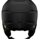 Giro Tor Spherical Helmet 2023 - A matte black helmet with a subtle white logo on the front and a small yellow sticker on the back.