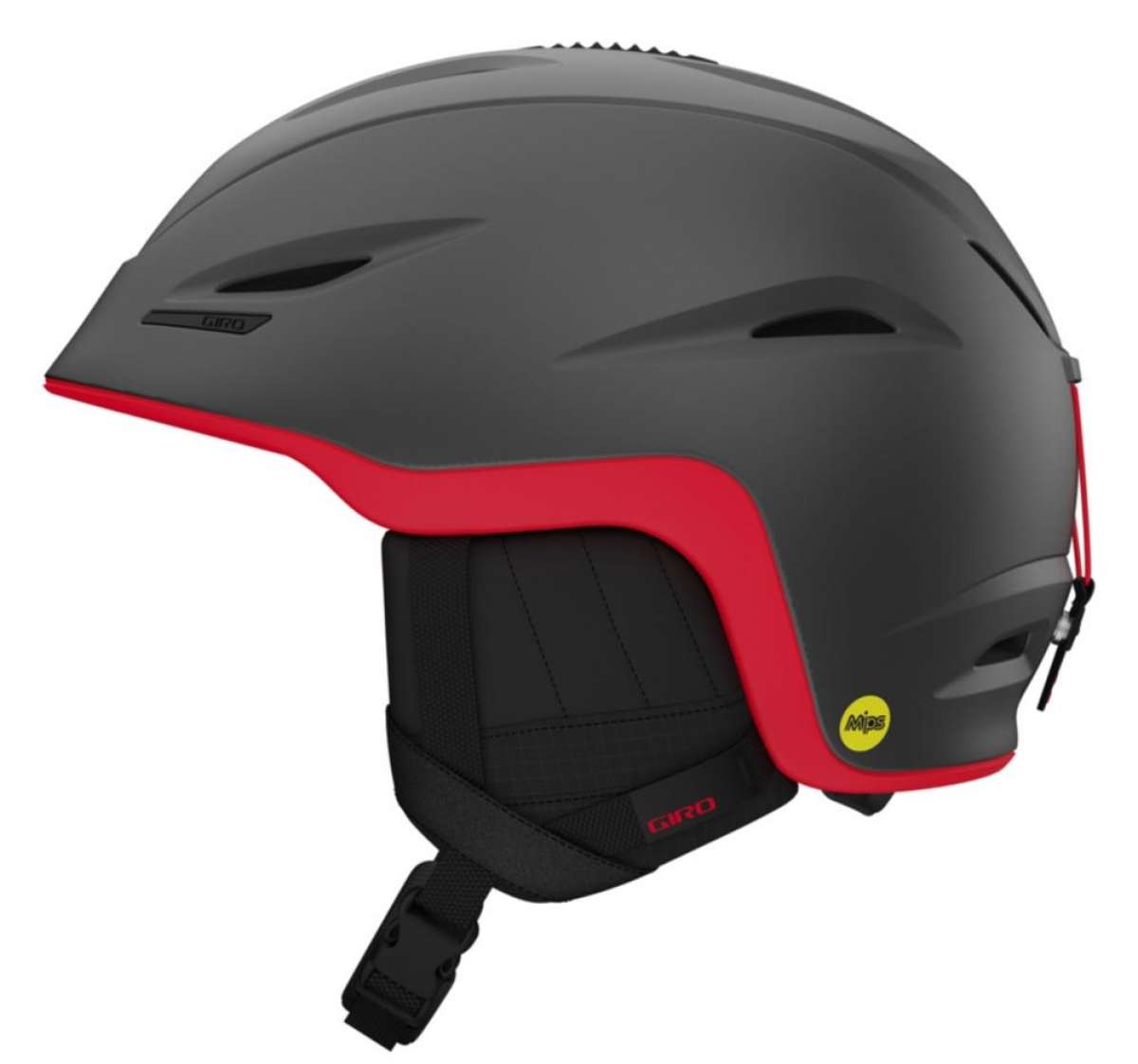 Giro Union MIPS Helmet 2022 - Black helmet with red accents on the brim and chin strap.