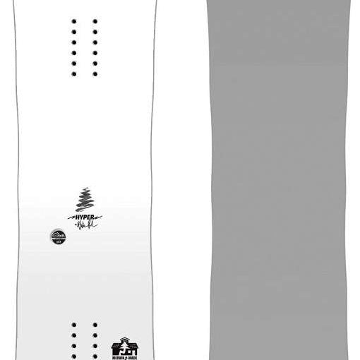 GNU Hyper Snowboard 2024 - A white snowboard with a black logo on top and a black stripe along the bottom edge.
