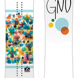GNU Women's B-Nice Snowboard 2024 - A white snowboard with a colorful geometric pattern on top of the deck.