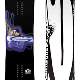 GNU Money - A black snowboard with a white abstract design featuring purple accents.