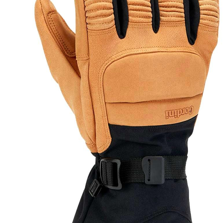 Gordini Cache Gauntlet Glove - A tan glove with a black strap and buckle on the wrist, featuring a textured palm and fingers.