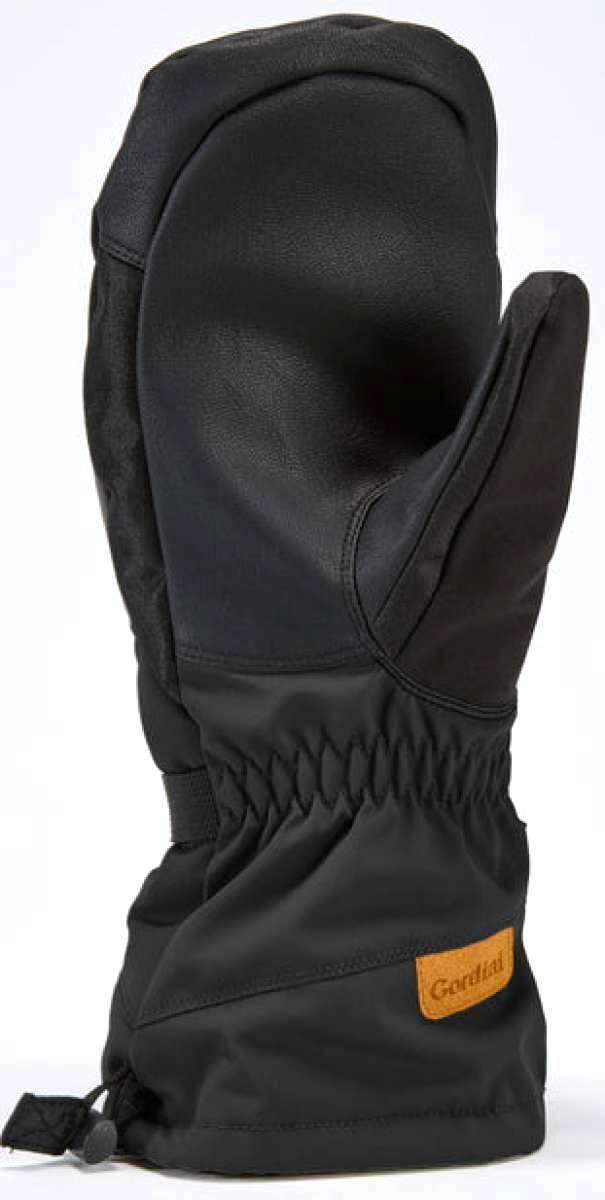 Gordini Women's Stomp Mitt - A pair of black mittens with a textured palm and thumb, featuring a brown logo on the cuff.