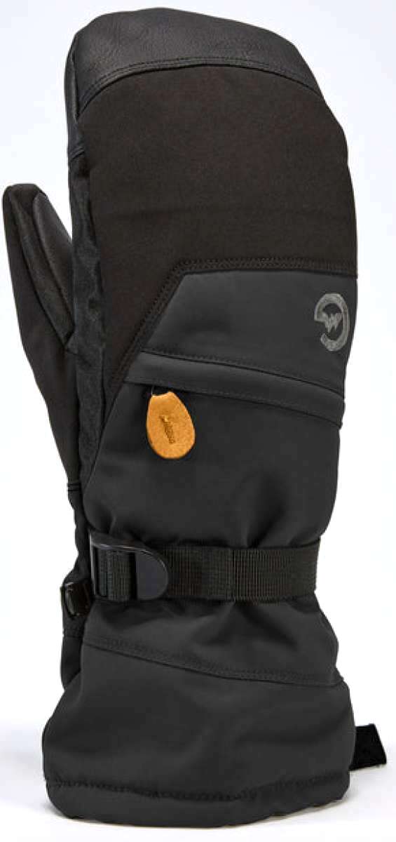 Gordini Women's Stomp Mitt - A black mitt with a brown logo on the wrist strap and a small orange tag near the cuff.