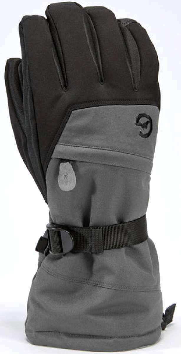 Gordini Stomp Glove - A pair of black gloves with a gray palm and thumb, featuring a distinctive logo on the wrist strap.