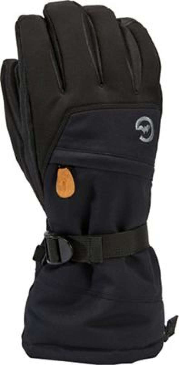 Gordini Stomp Glove - A black glove with a brown logo on the wrist strap and a small orange tag near the cuff.