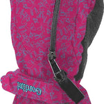 Gordini Kids Heaterpack Print Mitten - A pink mitten with a repeating pattern of cartoon skiers and snowboarders in blue outlines, featuring a black zipper on top.