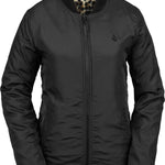 Volcom Women's Reversible Polar Shell Jacket 2020 - A black jacket with a leopard print lining visible on the inside of the collar.