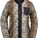 Volcom Women's Reversible Polar Shell Jacket 2020 - A black and white reversible jacket with a leopard print design on one side, featuring a zippered chest pocket with a small "VOLCOM" logo patch.