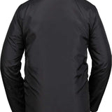 Volcom Women's Reversible Polar Shell Jacket 2020 - A black jacket with a subtle white pattern on one side and solid black on the other, featuring a high collar and zippered pockets.