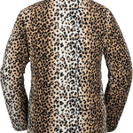 Volcom Women's Reversible Polar Shell Jacket 2020 - A tan and black reversible jacket with a leopard print design on one side, featuring a high collar and zippered pockets.