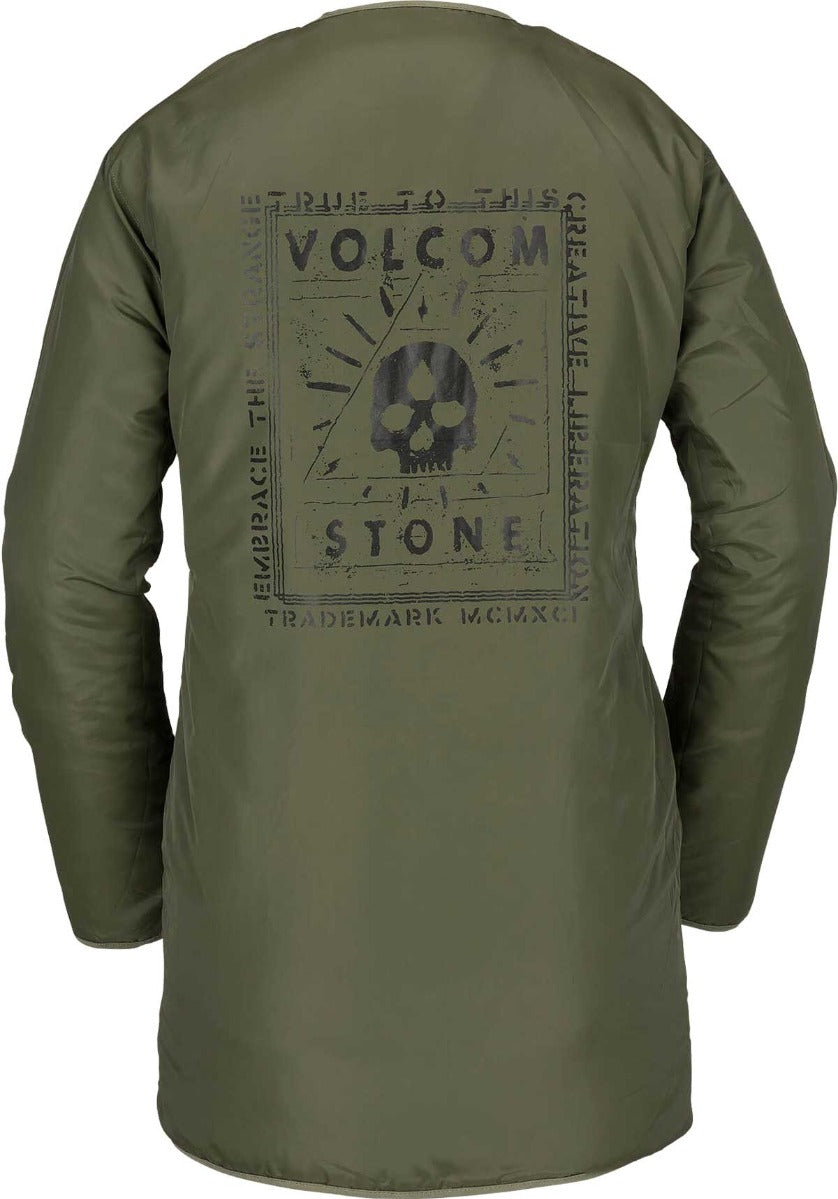Volcom Jacket Liner - A dark green jacket with a black and white logo on the chest, featuring a skull design.