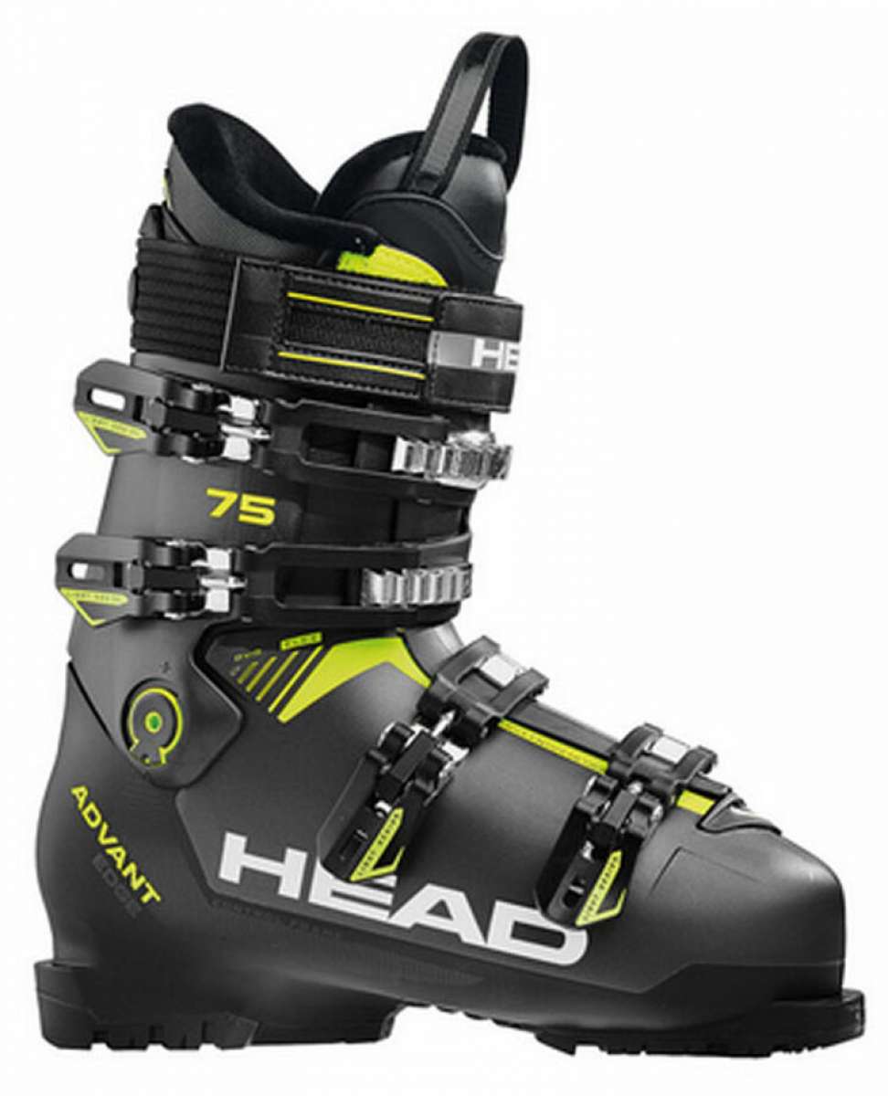 Head Advant Edge 75 Ski Boots 2021-2022 - Black ski boots with yellow accents and a white logo on the side.