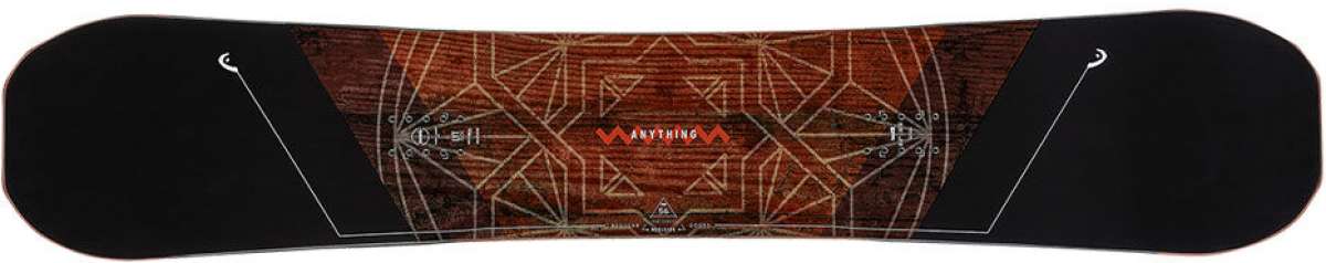 Head Anything Lyt Snowboard 2024 - Brown snowboard with geometric pattern and white lines on top, black base.