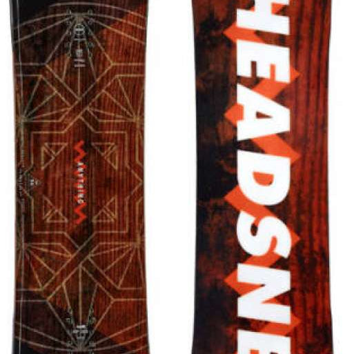 Head Anything Lyt Snowboard 2024 - A black snowboard with a geometric pattern and white lettering on top of a brown wood grain background.