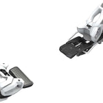 Tyrolia Attack 11 Ski Bindings 2024 - Black bindings with silver hardware and a white logo on the top plate.
