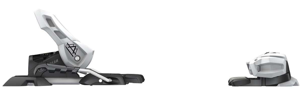 Tyrolia Attack 11 Ski Bindings 2024 - Black bindings with silver hardware and a black logo on top.