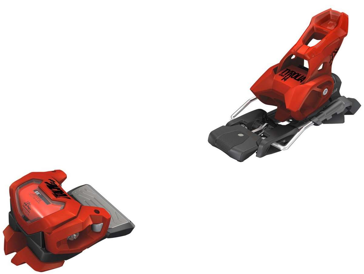 Tyrolia - Attack 14 Ski Binding 2023 is a red and black binding with silver hardware.