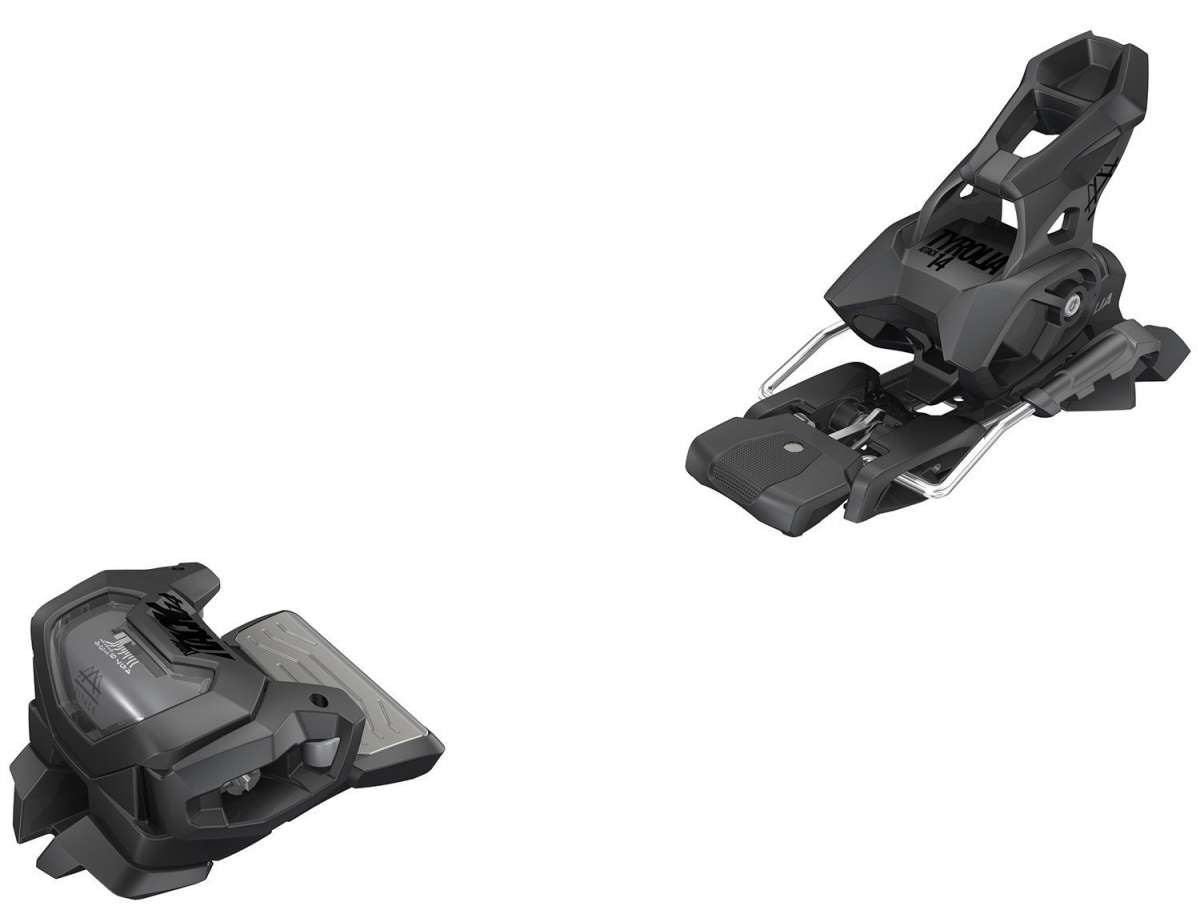 Tyrolia - Attack 14 Ski Binding 2023 is a black plastic binding with silver metal hardware.