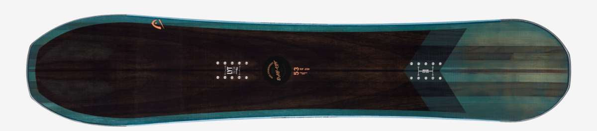 Head Day Lyt Snowboard 2023 - A black snowboard with a blue stripe along its edge.