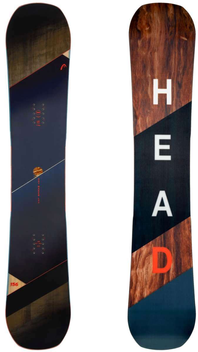 Head Daymaker Lyt Snowboard 2024 - A black snowboard with a diagonal orange stripe and small red logo near the top.