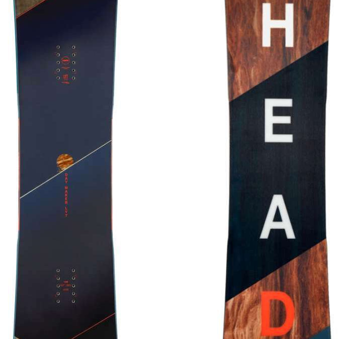 Head Daymaker Lyt Snowboard 2024 - A black snowboard with a diagonal orange stripe and small red logo near the top.