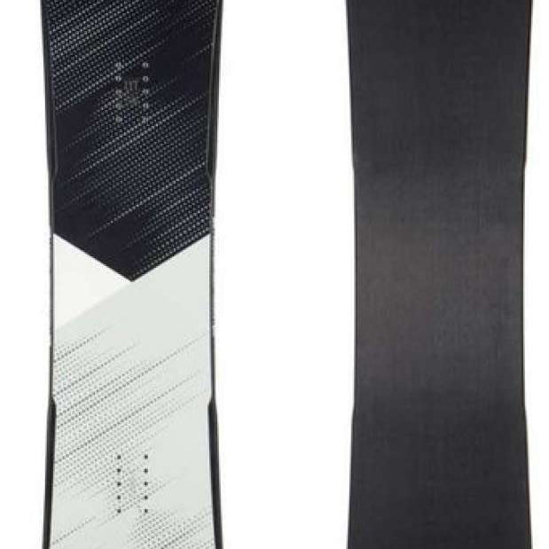 Head E Instinct LYT Snowboard 2023 - A black snowboard with a white geometric pattern on top and a small logo in the upper left corner.