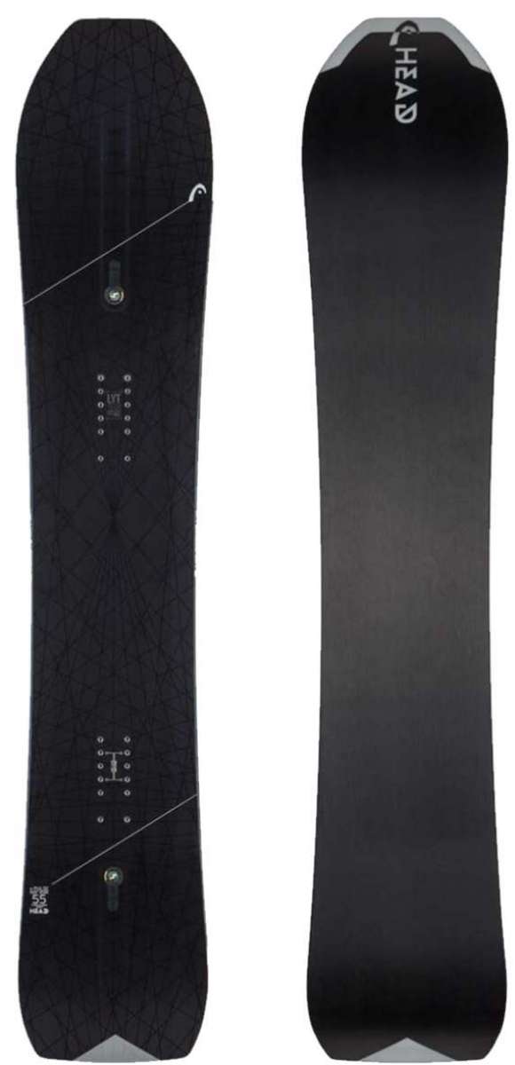 Head E Pulse LYT Snowboard 2023 - A black snowboard with a geometric pattern and white logo on top.