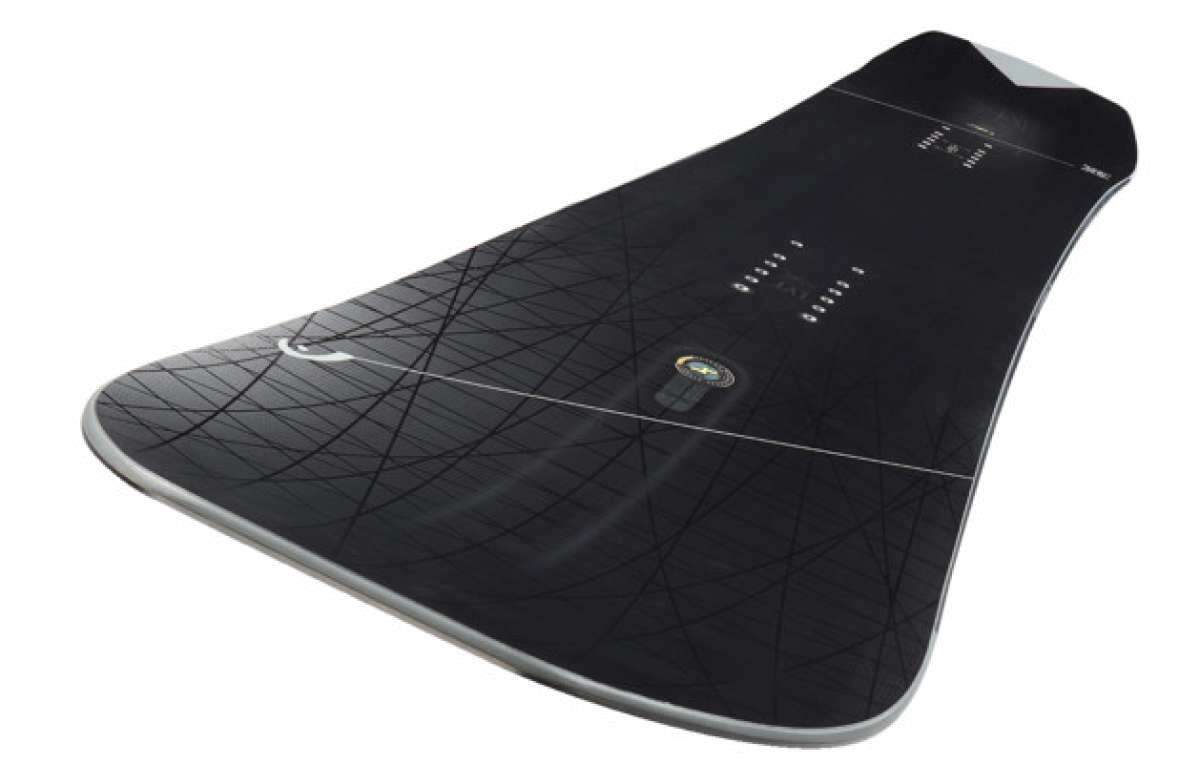 Head E Pulse LYT Snowboard 2023 - A black snowboard with a geometric pattern and white accents on the top sheet.
