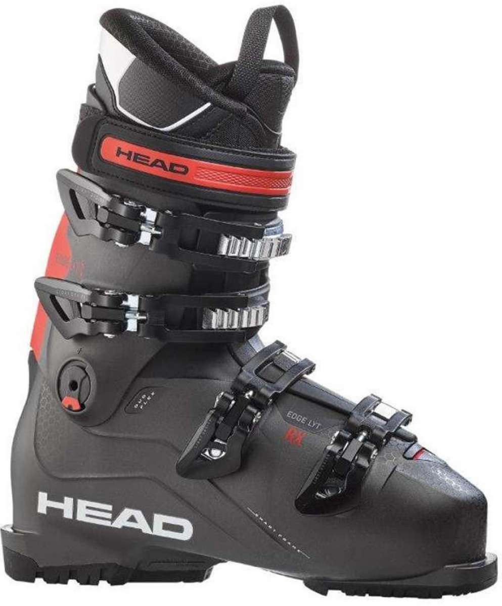 Head Edge LYT HV RX Ski Boots 2024 - Black ski boots with red accents and silver buckles.