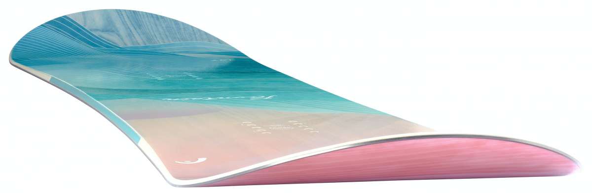 Head Women's Fountain Snowboard 2024 - A snowboard with a blue and white design on top of a pink base.