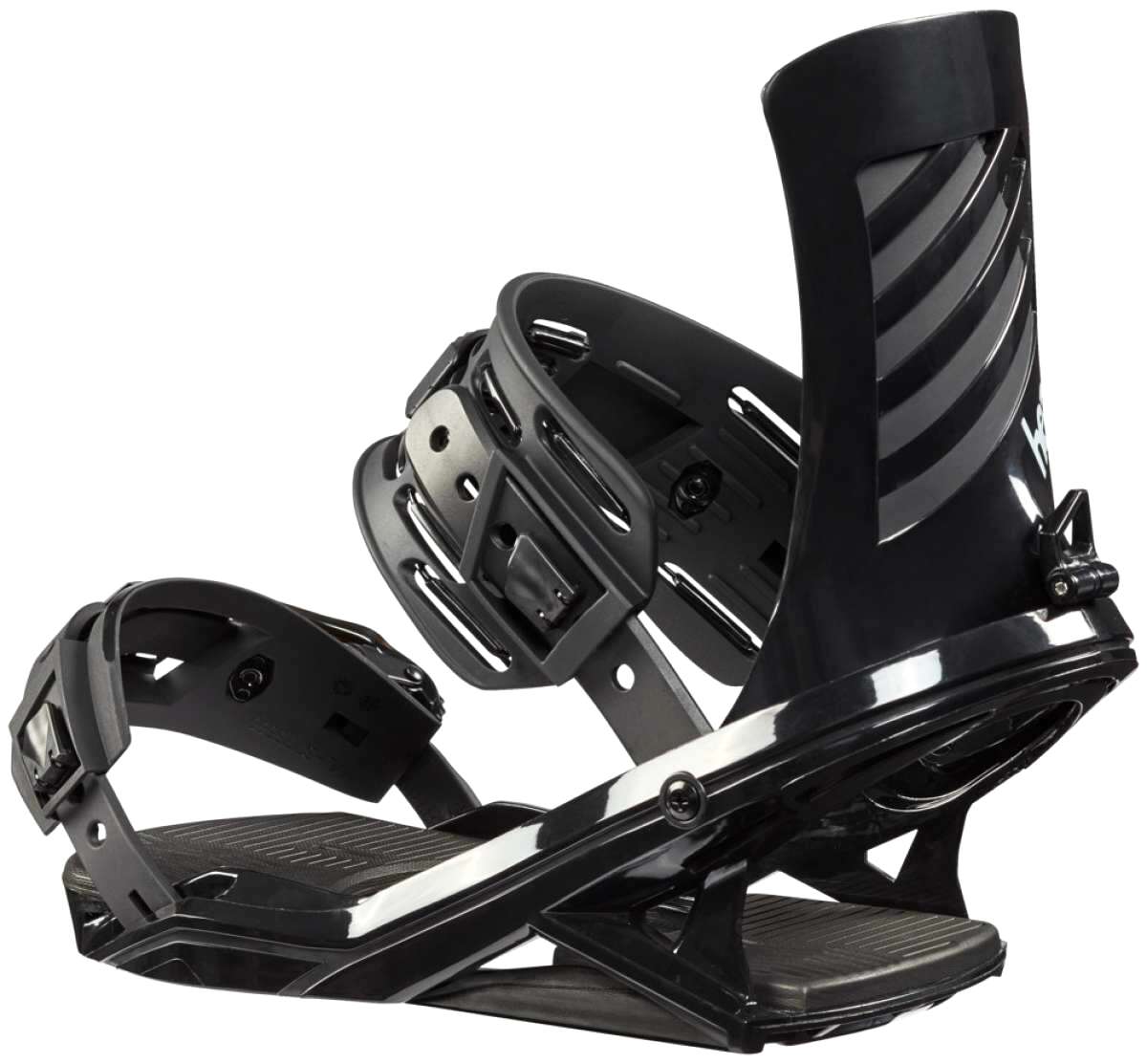 Head FX One LYT Snowboard Binding 2023 - Black snowboard bindings with silver hardware and a black textured strap.