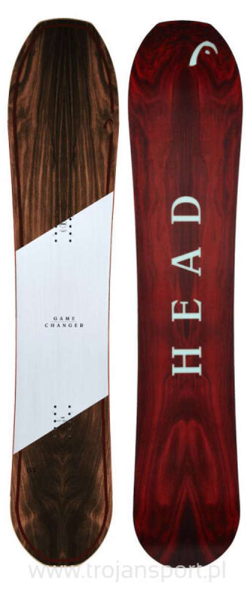 Head Gamechanger Snowboard 2024 - A brown snowboard with a white logo on top and black dots along the bottom edge.