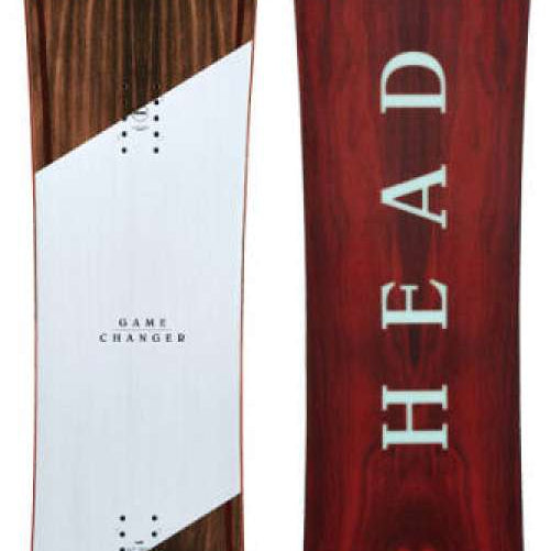 Head Gamechanger Snowboard 2024 - A brown snowboard with a white logo on top and black dots along the bottom edge.