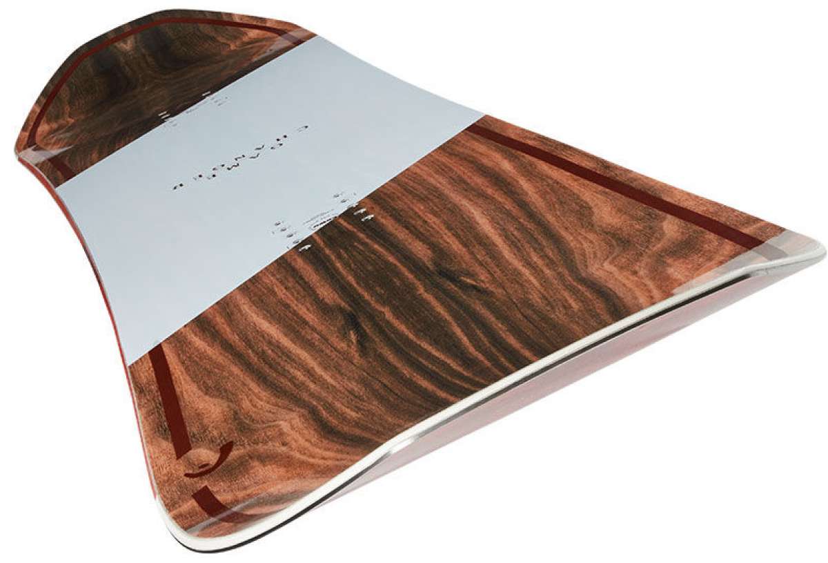 Head Gamechanger Snowboard 2024 - A snowboard with a brown wood grain pattern on its top surface.