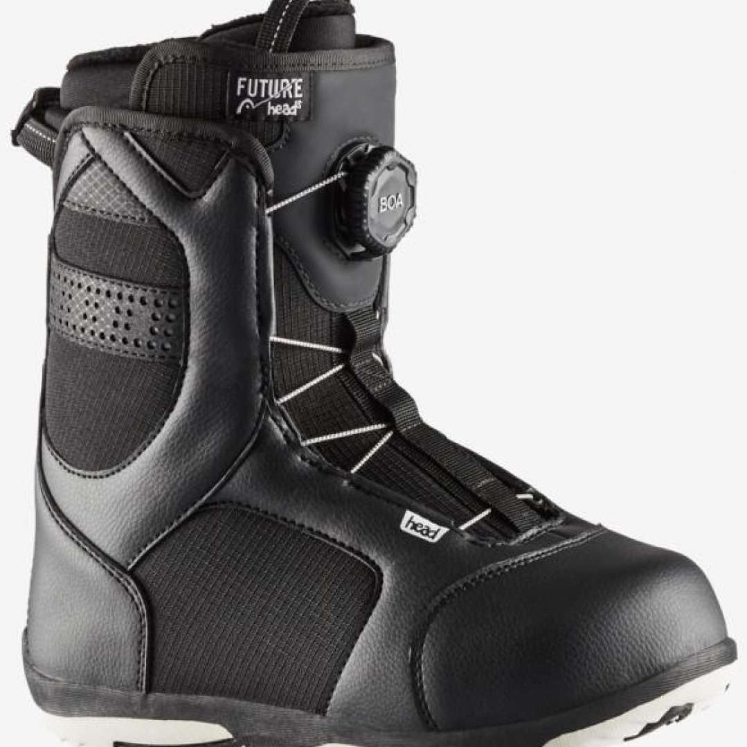 Head Junior's BOA Snowboard Boots 2024 - Black snowboard boots with white accents and a BOA dial on the side.