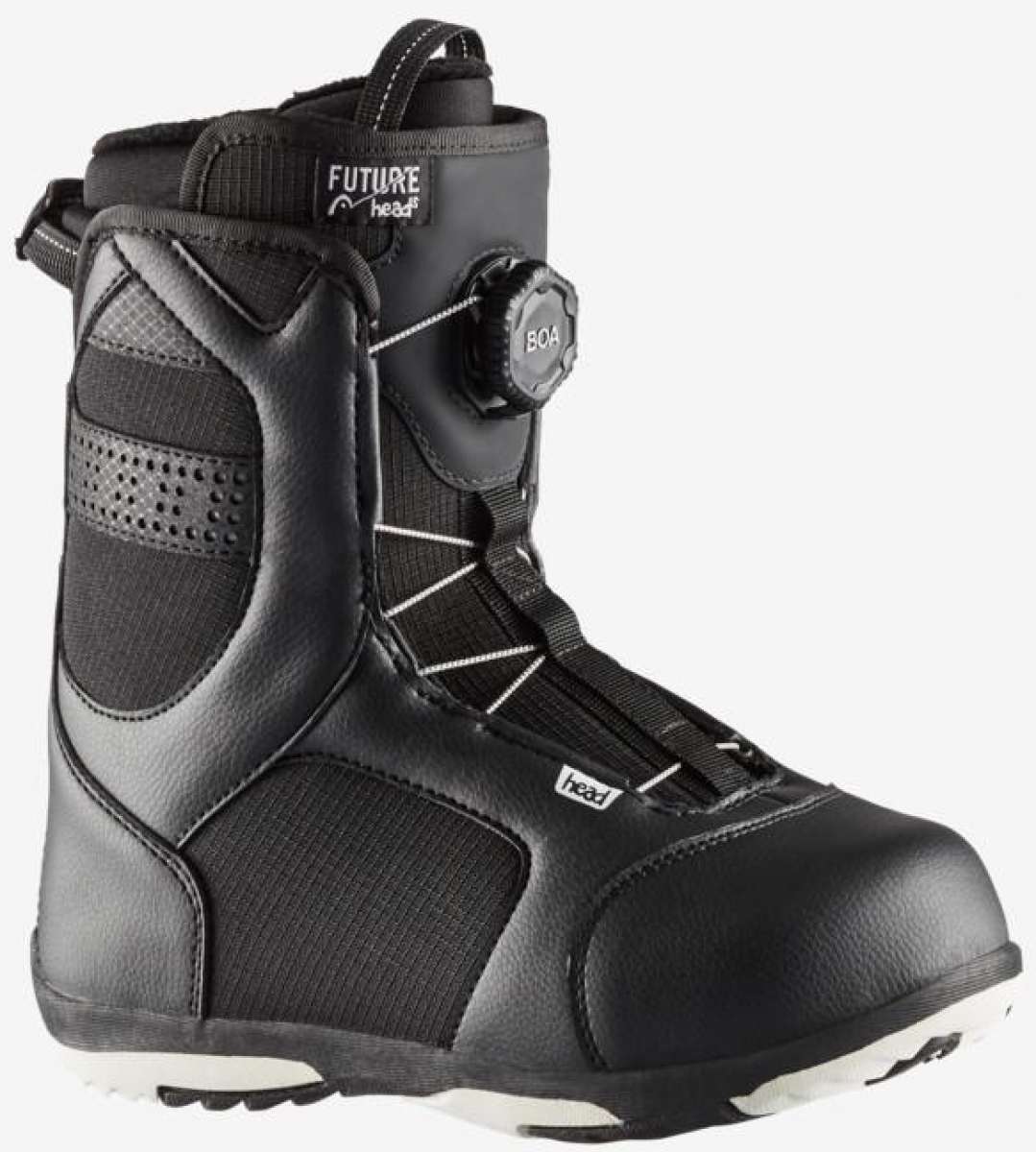 Head Junior's BOA Snowboard Boots 2024 - Black snowboard boots with white accents and a BOA dial on the side.