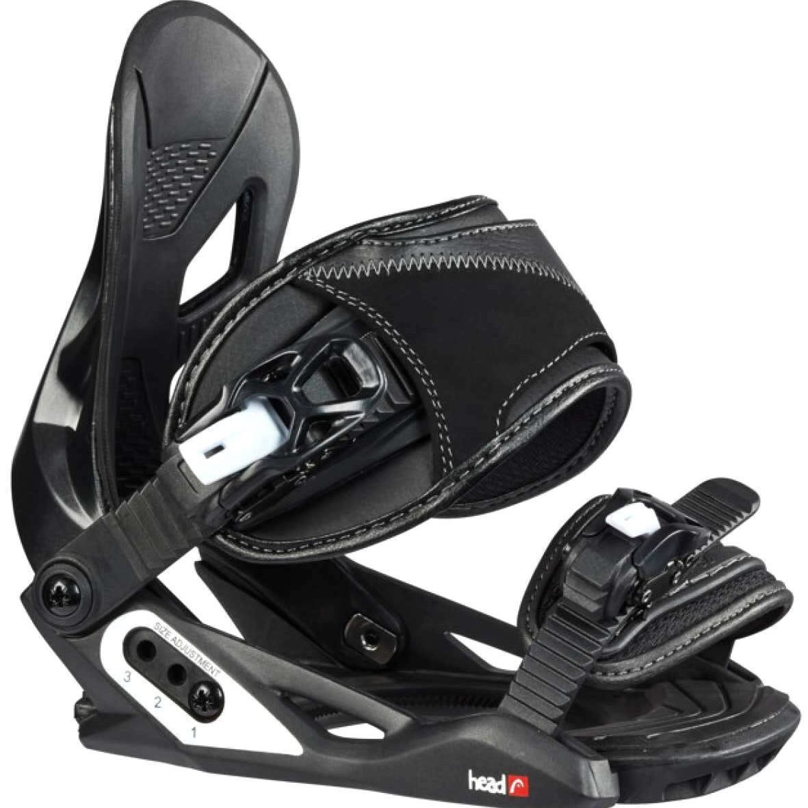 Head Junior's P JR Bindings 2022-2023 - Black bindings with white stitching on straps and black buckles.