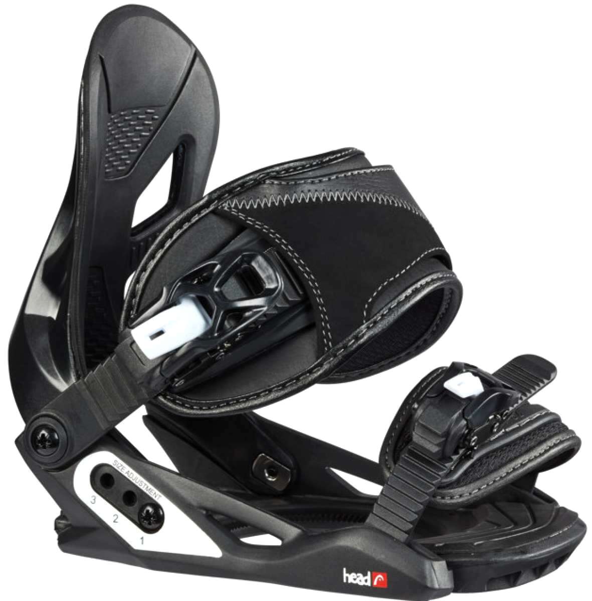 Head Junior's P JR Bindings 2022-2023 - Black bindings with white stitching on straps and black buckles.