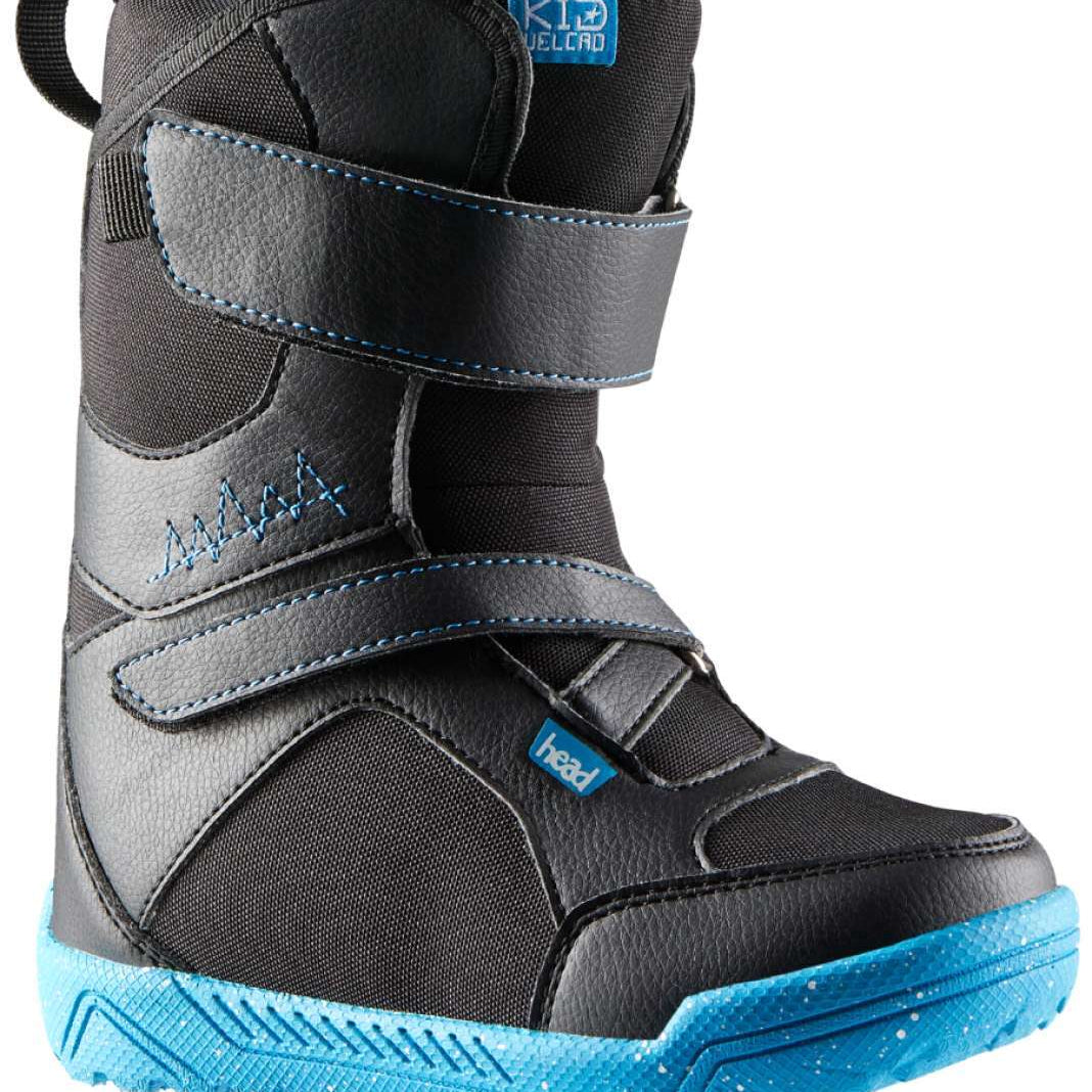 Head Kid Lyt Velcro Snowboard Boots 2024 - Black boots with blue accents and a strap closure.