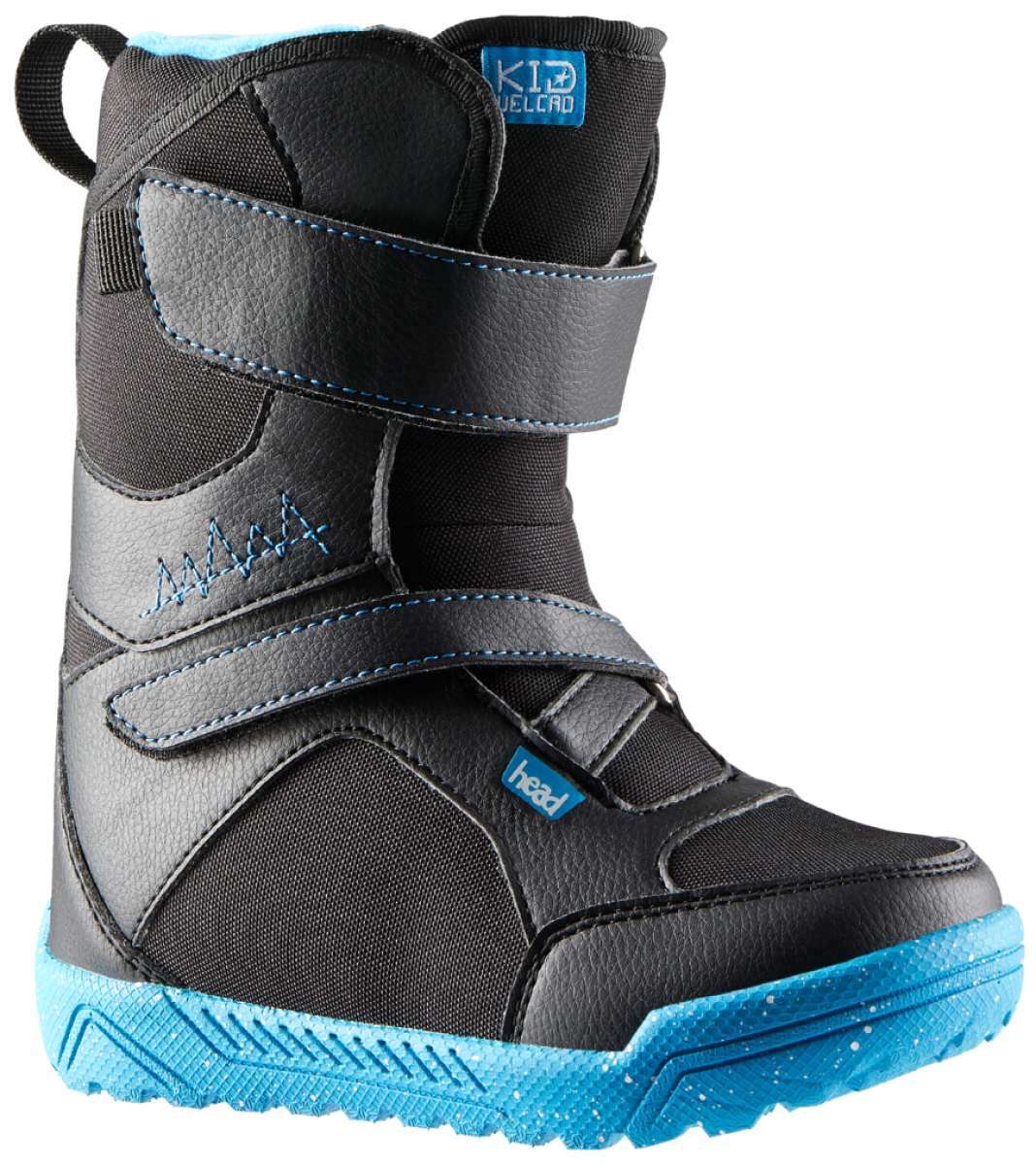 Head Kid Lyt Velcro Snowboard Boots 2024 - Black boots with blue accents and a strap closure.