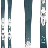 Head Ladies Easy Joy System Ski With Protector 10 Ski Bindings - A pair of skis with a dark green base color and subtle white pattern, featuring the word "JOY" in large letters on both sides.