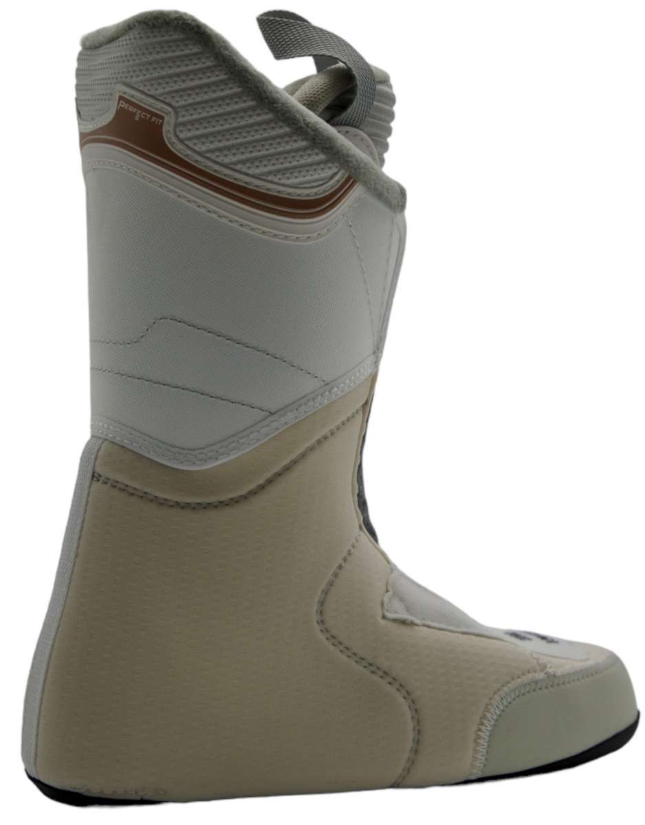 Head Ladies Edge LYT 80 Ski Boot 2023 - A white ski boot with a brown logo on the side and a strap at the top.