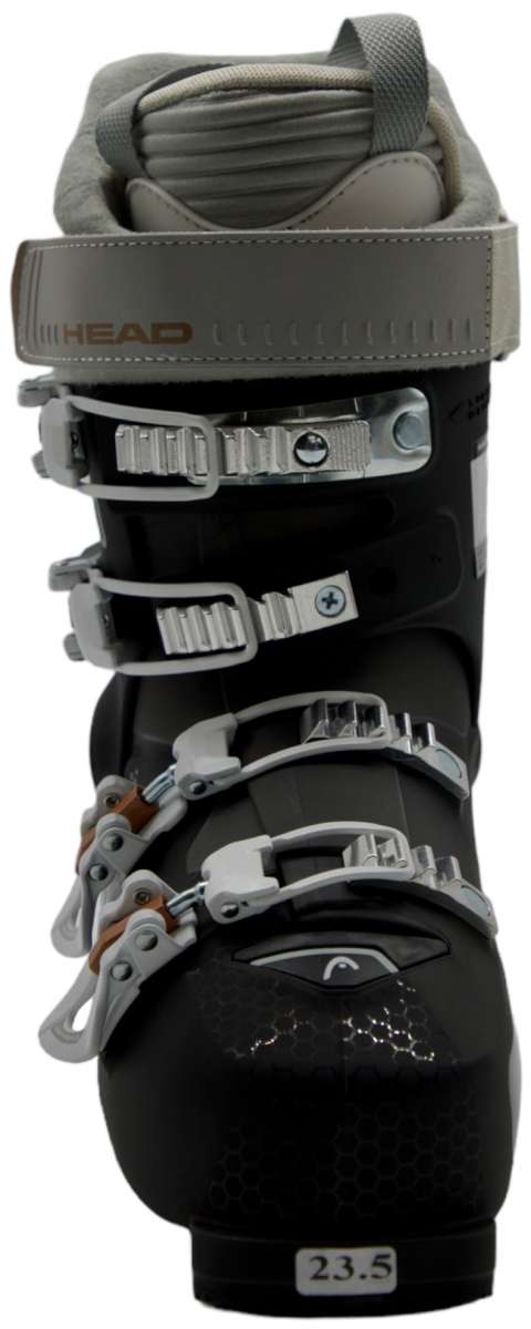 Head Ladies Edge LYT 80 Ski Boot 2023 - A black ski boot with silver buckles and straps.