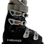 Head Ladies Edge LYT 80 Ski Boot 2023 - A black ski boot with white buckles and a gray strap on top.